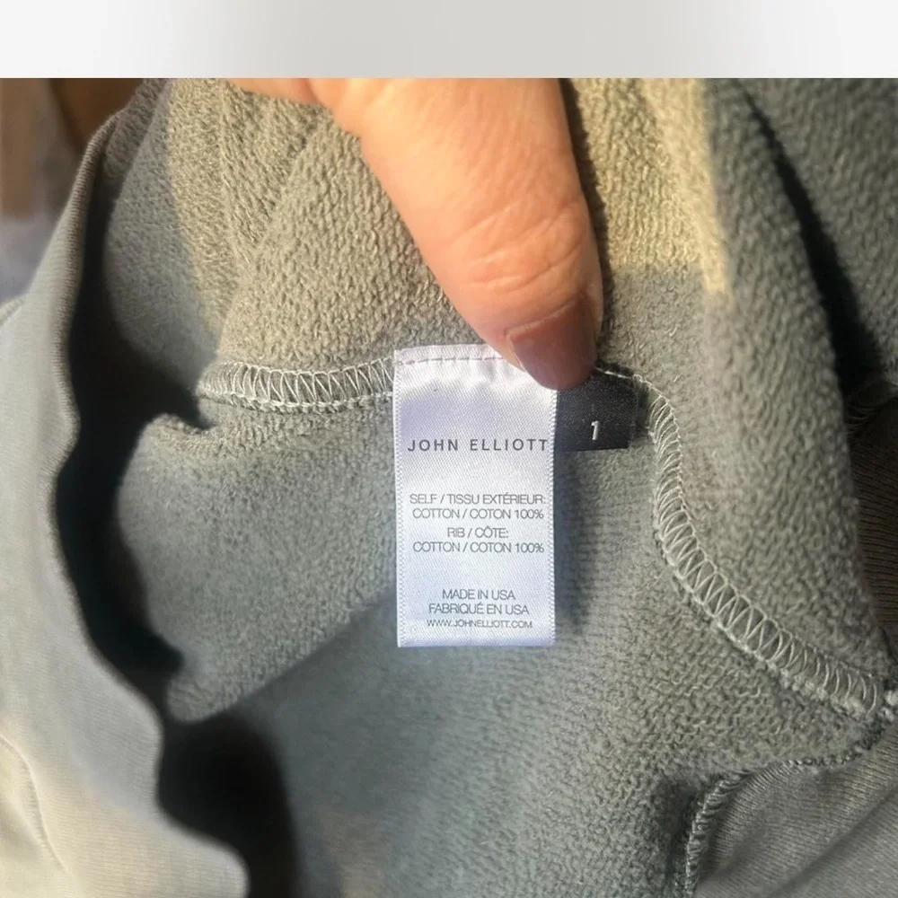 John Elliot | Men's Fitted Cotton Crewneck Sweater in Washed Olive Green Sz SM
